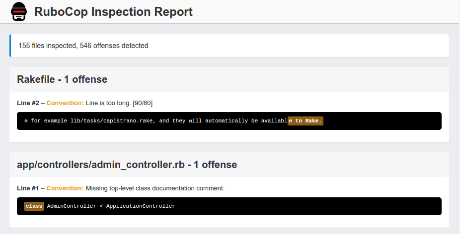 Rubocop report